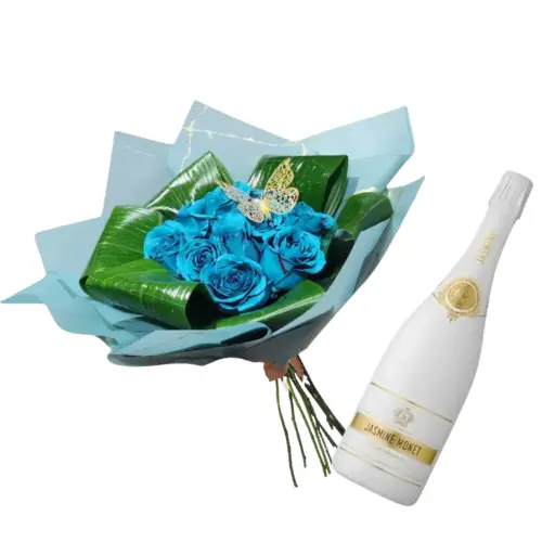 ramo de 12 rosas turquesas con jasmine white blanc